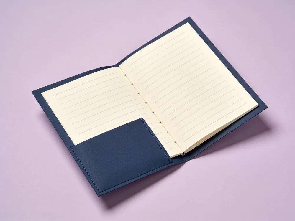 Pocket sewn planner — Paper pages; flexible card cover; sewn binding